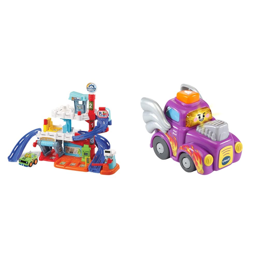 VTech Toot-Toot Drivers Fix & Fuel Garage | Car Tracks for Kids with Lights and Sounds, Musical Toy | Suitable for Boys & Girls 12 Months, 2, 3, 4 + Years & 507903 Toot Drivers Hot Rod, Multicolour