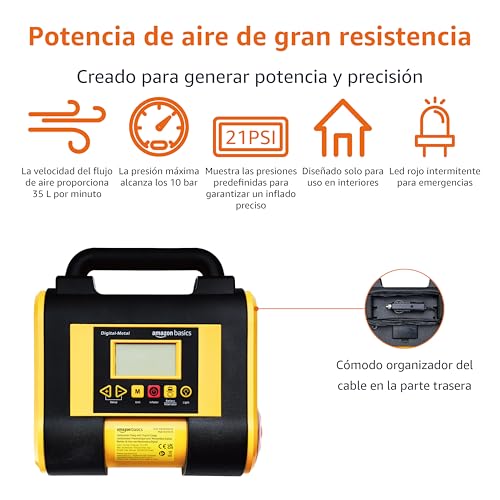 Amazon Basics Bomba compresora de aire portátil con indicador de presión digital, 12 V CC, 150 PSI, color negro - Imagen 5