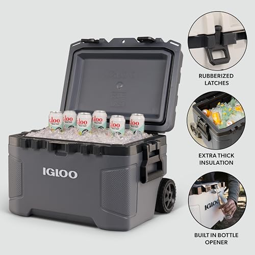 Image of Igloo Trailmate 52Qt Wheeled Cooler, Insulated Hard Shell Ice Chest, Carbonite