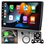 WENMENGDE 10' IPS Full Touch 4Core 2+32G Double Din Car Radio Audio Video Stereo Receivers with Wireless CarPlay Android Auto Backup Camera BT Split Screen WiFi SWC PIP DSP GPS Navigation
