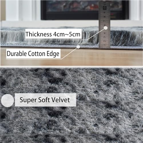 Obundi Weich Hochflor Teppich, Shaggy Wohnzimmer Teppich,Klein Flauschiger Teppiche Schlafzimmer,Waschbar rutschfest Carpet für Kinderzimmer,Balkon,Küche,Büro(Dunkelgrau,80x120cm) - 2
