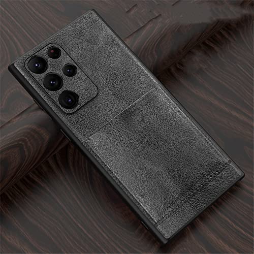 Coque Samsung S22 Ultra en cuir noir avec protection caméra intégrée