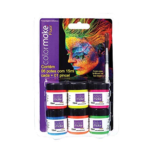 Yur 1003, Pintura Facial, Liquido Color Make, 6 Cores Fluo Blister com 06, Multicor