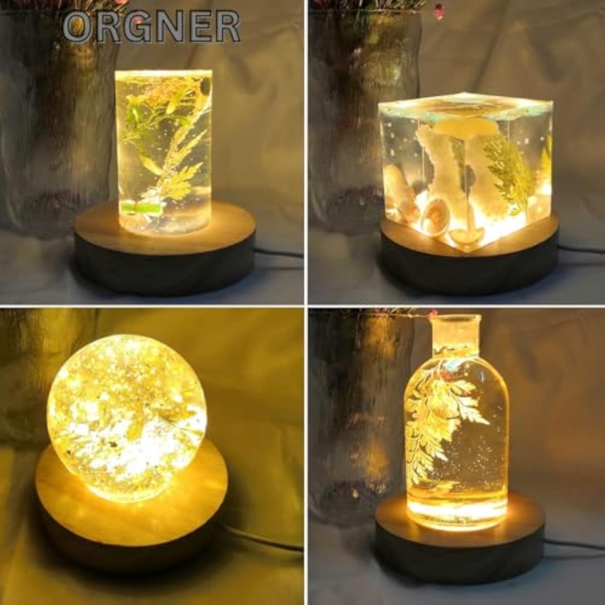 LED Display Stand with Wooden Base for Crystals and Decor