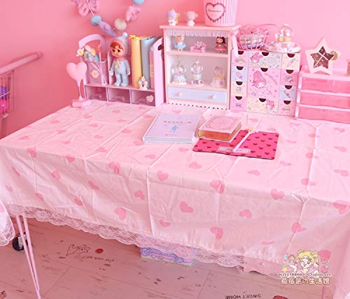 Gk-O Girls Pink White Lace Kawaii Tablecloth Coffee Table Decor Desk Mats (Heart White) #TOP1