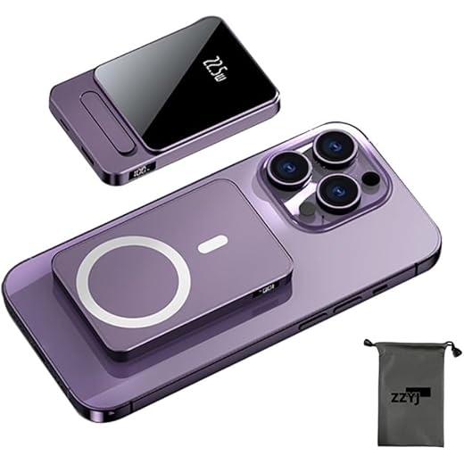 Carregador Portátil (Power Bank) Magnético Ultrafino sem fio por indução Carregamento Rápido de 10000mAH Compatível com Celulares - P911 (Roxo)