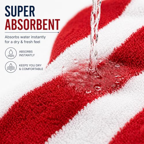 Image of TowelWala Extra Large Cotton Pool & Bath Towel | 180x90 cm | 450 GSM Cotton | Quick Drying & Highly Absorbent | Striped Design for Adults | TW PT RED Pack 2