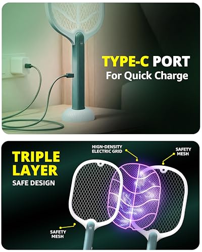 Image of Weird Wolf 2 in 1 UV Light Electric Mosquito Racket Bat with Base Stand | Rechargeable Lithium Battery | Type-C USB Fast Charging | 6 Months Warranty