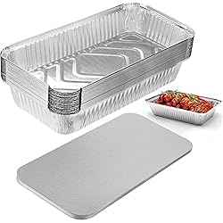 Contenedor Para Sartenes 25pcs Bandeja de Aluminio Desechable con Tapas Cuencos de Aluminio para Parrilla Platos de Papel de Aluminio Contenedor de Comida Sartenes de Aluminio para Barbacoa Cocina Camping 21.5 x 13.5 x 5cm