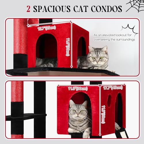 Image of Globlazer Gothic Heavy Duty Cat Tree, 70in Tall Sturdy Goth Cat Tree for Indoor Cats Extra Large Cat Tower with Scratching Post, Cat Condos for Adult Cats Kittens, Hammock, Perch, F70 Pro, Red Black