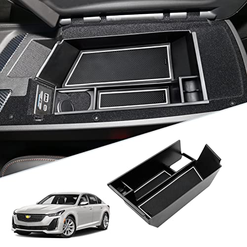 SKTU for 2023 2024 2025 2026 Cadillac CT5 Center Console Organizer 2020-2024 2025 2026 CT5 Accessories Console Organizer 2024 2025 2026 CT5 Armrest Box Secondary Storage Box with Coin Holder