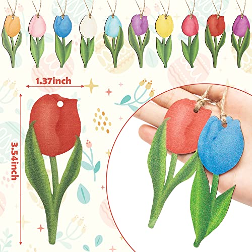31Pcs Easter Colorful Tulips Wooden Hanging Decorations, Wood Spring Flower Tree Hanging Ornaments, Windows Fireplace Home Decoration Spring Diy Crafts #TOP1