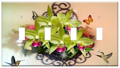 Switch Plate 4 Gang Toggle - Beija Flor Butterfly Boxing Ball Orquideas