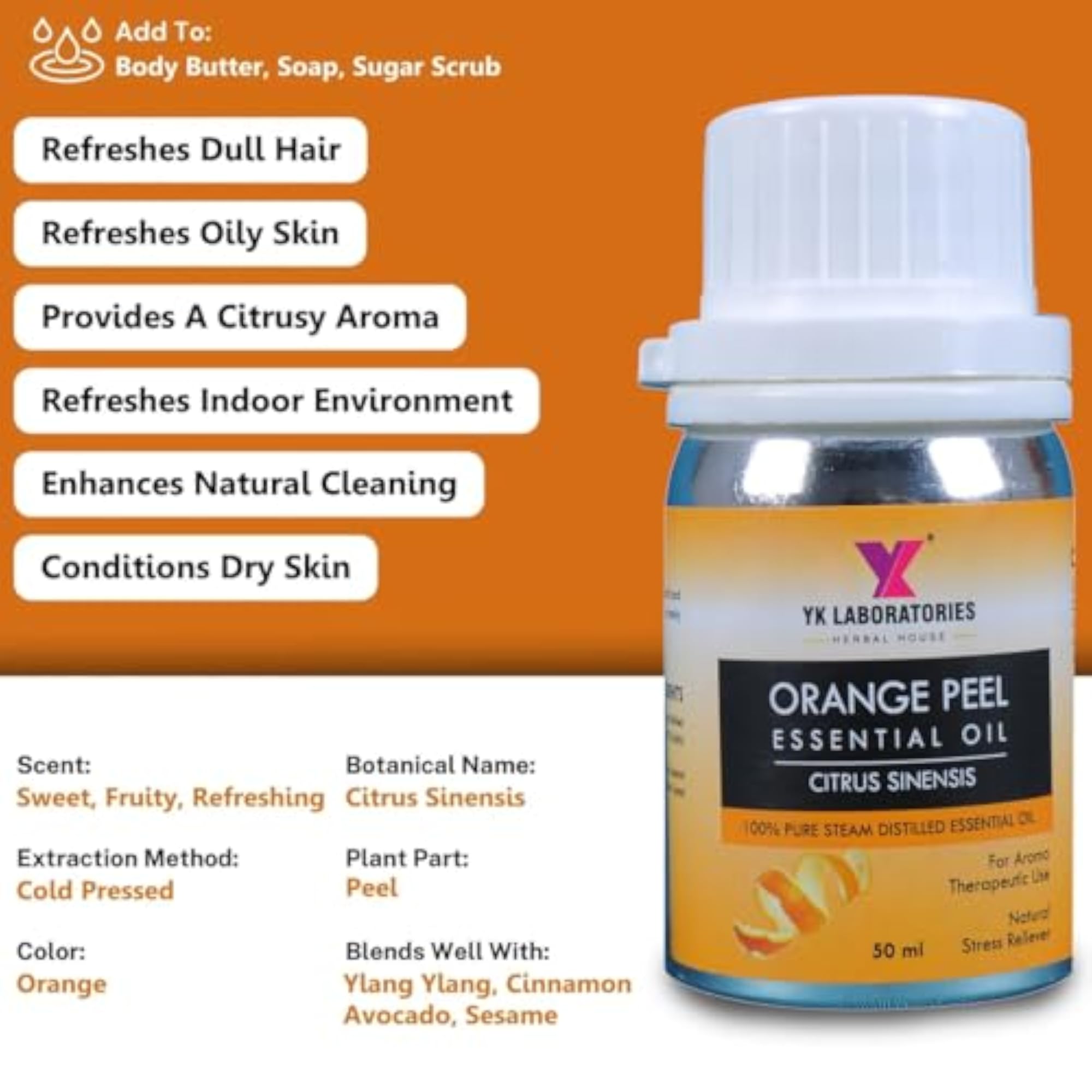 YK Laboratories Orange Essential Oil, 50ml