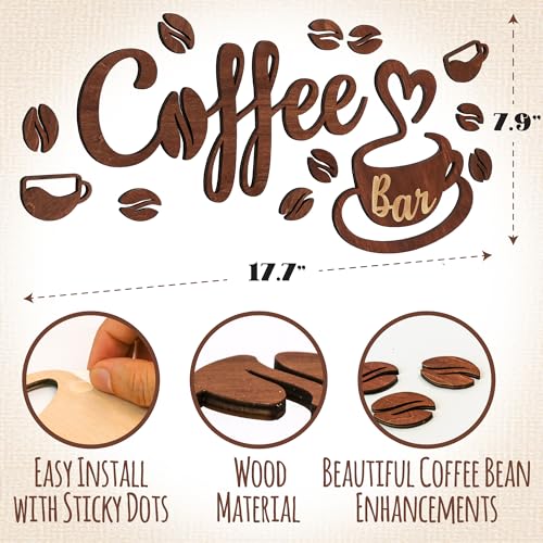 Image of Woodamore Coffee Bar Signs for Wall Decor - Vintage Coffee Signs Decor for Kitchen, Cafe Decorations for Home Bar Accessories, Farmhouse Cafe Sign
