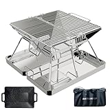 AMITSUNTOP 焚き火台 バーベキュー コンロ 屋外での焚き火 コンパクトな折りたたみ収納ステンレス鋼 鉄板付き 収納袋付き グリルデザインの改良により 安定性と利便性が向上