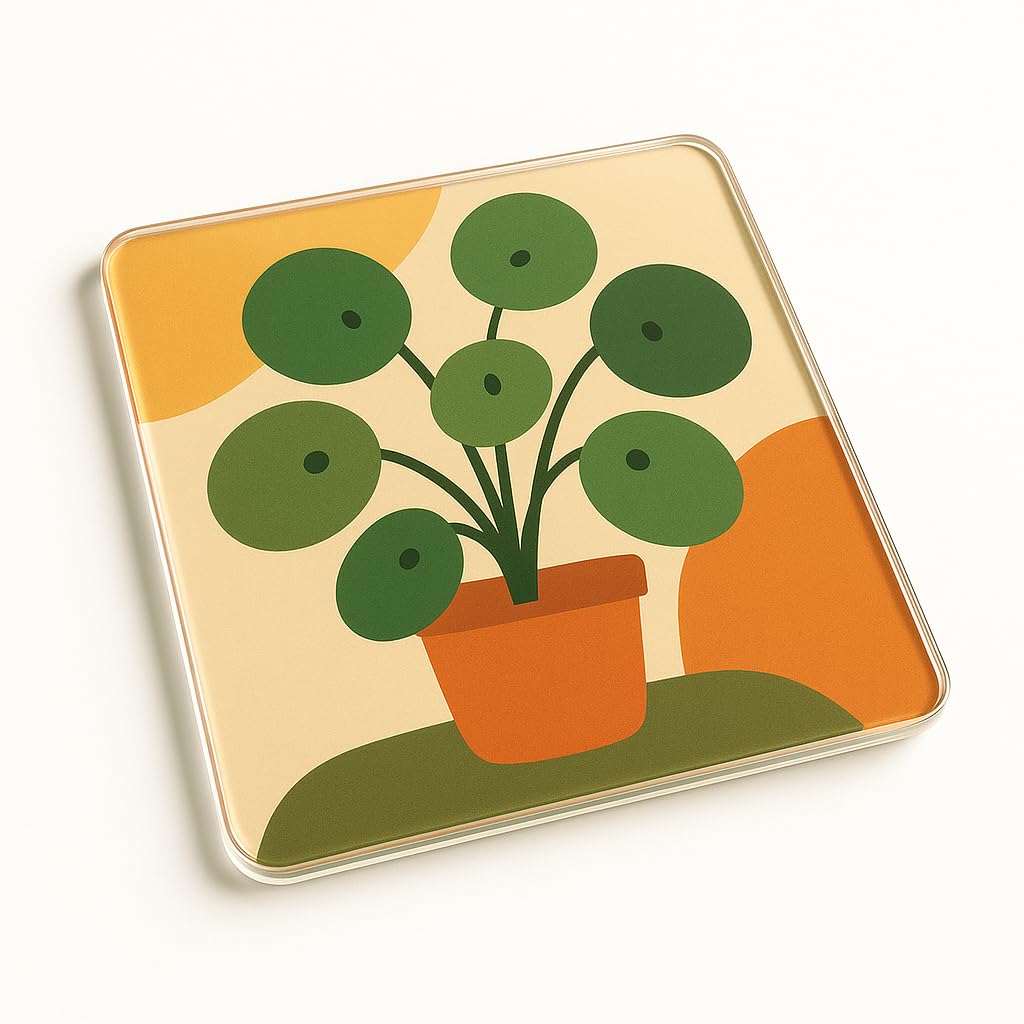The Plum Penguin Mid-Century Leaf Unique Acrylic Coaster Gift - Mid-Century Modern Leaf Design Vibrant Decorative Table Accessory Present