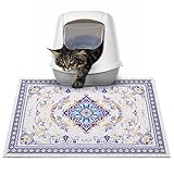 Glittme Cat Litter Mat with Non-Slip Bottom Litter Box Mat 24"x15" Litter Trapping Mat Easy to Clean Washable Cat Food Mat for Kitty,S