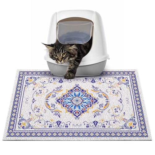Glittme Cat Litter Mat with Non-Slip Bottom Litter Box Mat 24"x15" Litter Trapping Mat Easy to Clean Washable Cat Food Mat for Kitty,S
