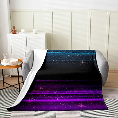 Ombre Stars Throw Blanket,Black Purple Blue Fleece Blanket For Couch Bedroom Pastel Galaxy Starry Sky Square Soft Sherpa Blanket Queen Size Geometric Lines Rainbow Soft Warm Plush Bed Blanket #TOP1