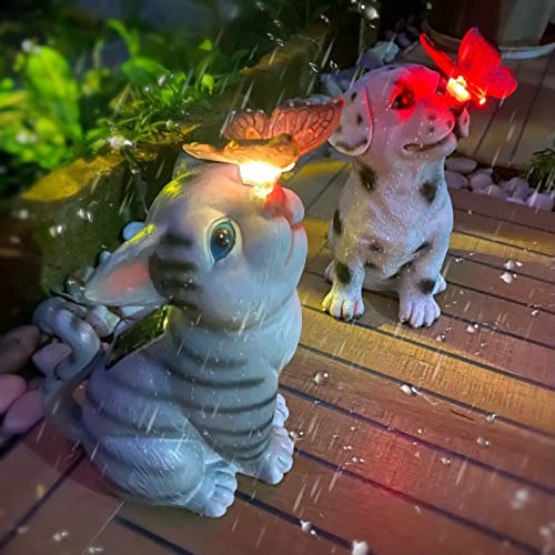 Lingying Solar Dog Garden Statues,Outdoor Garden Statues Resin Dog,Solar Decorative Animal Lamp,Solar Lights Outdoor Dog With Butterfly Light,Color Change Garden Statues,Housewarming Gift #TOP4