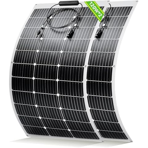 2PCS 120W Flexible Solar Panel 12 Volts, Semi-Flexible Bendable Monocrystalline PV Panel 240 Watt for Uneven Surfaces Marine Camper Boat Home Boat RV Surface (2PCS 120 Watt) Cover