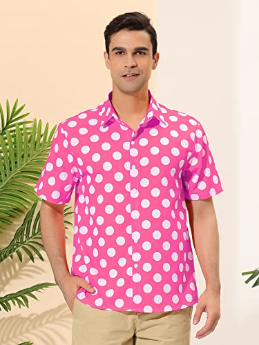 Lars Amadeus Men's Summer Polka Dots Shirt Button Down Short Sleeves Pattern Hawaiian Shirts Large Pink #TOP1