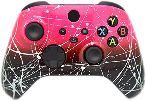 Hand Airbrushed Fade Custom Controller Compatible with Xbox Series X/S & Xbox One (Series X/S Hot Pink & Black Fade W/Silver Splatter)