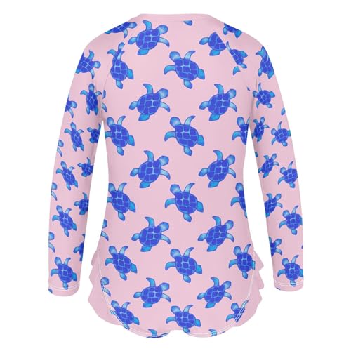 Sea Turtles Girls One Piece Swimsuits Long Sleeve Rash Guard Zipper Front Bathing Suit UPF 50+3