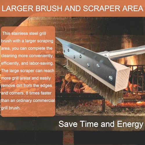 LAKIDOGS Aluminum Pizza Oven Brush, Grill Brush, Wire Brushes, with Scraper and 4 Sections of Detachable Long Rod Design for Commercial Cleaning, Kitchens, Restaurants, BBQ Shelf Or Any Grill