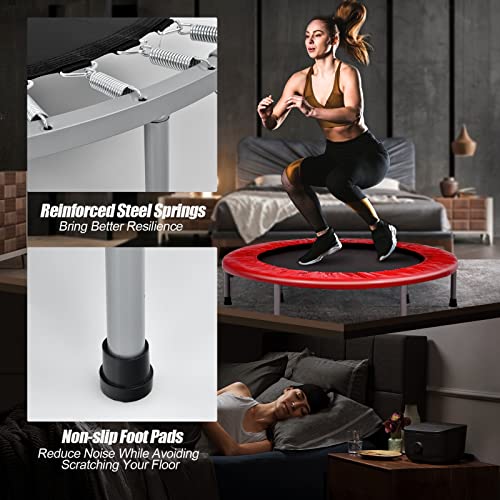 GYMAX 40" Mini Fitness Trampoline, Foldable Exercise Rebounder with 4-level Adjustable Foam Handrail, Indoor/Outdoor Gym Trampolines for Kids Adults - Image 5