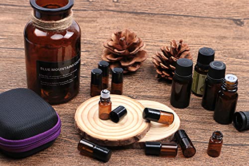 Furnido 25 Pack 2ml Amber Glass Roll on Bottle For Essential Oils,Perfume Vial with Stainless Steel Roller Ball,Black Caps Mini Sample Vials Cosmetics Small Container4