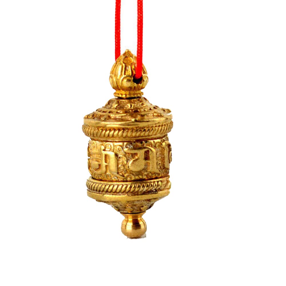 LOOPIG Blessed Gilt Tibetan Amulte Pendant Buddhist Turnable Prayer Wheel & Sutra