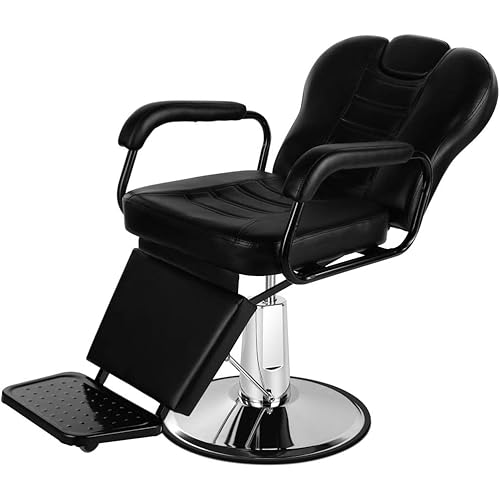 Artist hand Reclining Barber Chairs, Heavy Duty Salon Chair Shampoo Chair, Comfortable Wide Seat with Headrest and Footrest, Beauty Salon Equipment for Barber Shop Cosmetology, Max Load 400 LBS Black
