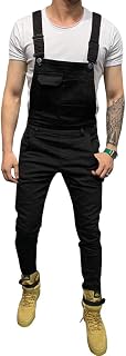 LONGBIDA Men's Slim Fit Denim Bib Overalls with Pockets - Stylish Casual Jumpsuit for Everyday Wear