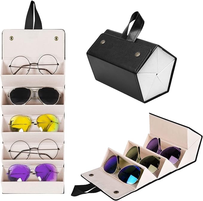 Sunglasses Organizer 5 Slots Travel Glasses Case Foldable Multiple Pairs Eyeglasses Storage Box Hanging Eyewear Holder-image-17
