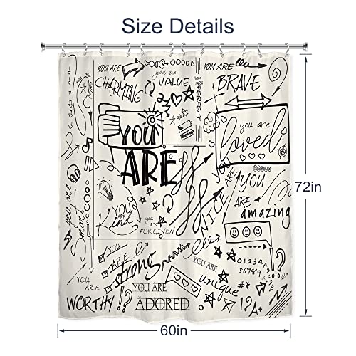 Ambzek Beige Cream Shower Curtain For Kids Funny Quotes Teen 60Wx72L Inch Boy Girl Black Bathroom Decor Set Inspirational Abstract You Are Cool Artwork Cloth Fabric Bath Accessories 12 Pack Hooks #TOP4