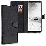 kwmobile Carcasa Compatible con Sony Xperia 10 III - Funda Protectora con Tapa Tarjetero y Soporte - Antracita/Negro