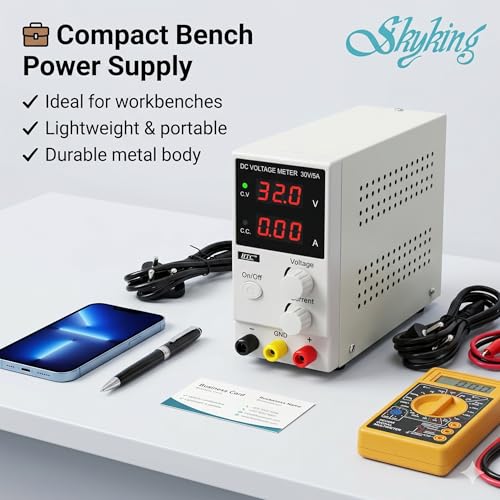 Image of SKYKING 30V 5A Variable DC Power Supply | SMPS Bench Supply with Adjustable Voltage & Current | Digital Display Lab Power Supply for Electronics Repair, Mobile Testing, DIY Projects