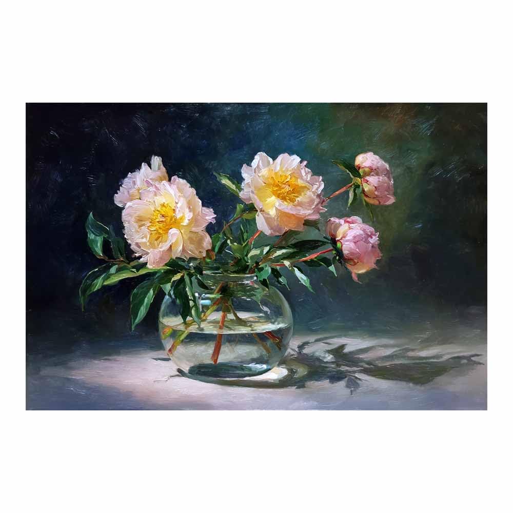 Xeniou Multicolor Flowers Canvas Glass Vase Peony Art Canvas Wall Art, For Bedroom Bathroom Living Room Home Wall Decor(Multicolor)-80X120cm Unframed