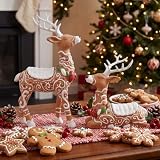 Amyhill 2 Pcs Gingerbread Christmas Reindeer Decorations Resin Figurines