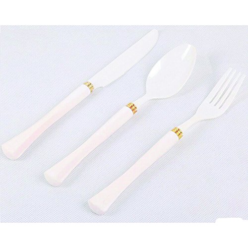 3-Piece High-end White Ceramic Flatware Set- Forks,Knives,Spoons with White Handle