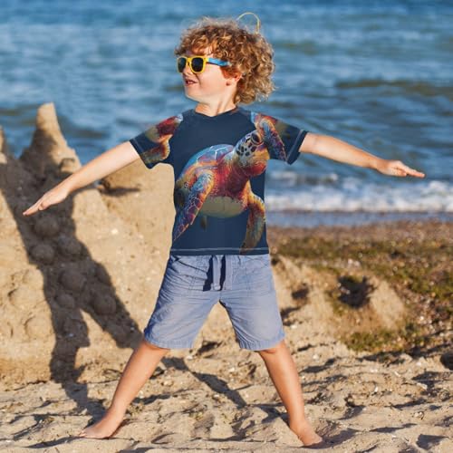 Boys Short Sleeve T-Shirts Portrait Turtles Sea Rashguard Kids Swim Shirts Sun UPF 50+4