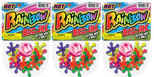 JA-RU Rainbow Jax Toy Set (3 Pack) Big Plastic Jacks Game with Ball 731-3A