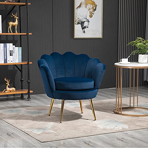 Fauteuil Coquillage Velours Bleu Pieds Or HOMCOM
