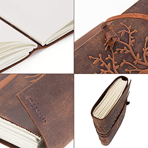 Leather Journal Tree of Life - MOONSTER® Writing Notebook Handmade Leather Bound Daily Notepads for Men and Women Blank Paper 18x13 cm - Great for Art Sketchbook, Travel Diary and Journals to Write in