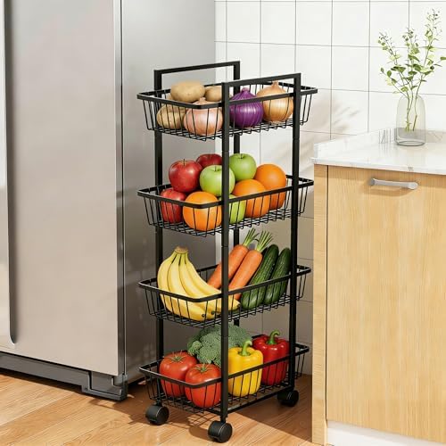 Amazon.com: Simple Trending 4 Tier Rolling Fruit Vegetable Basket Cart ...