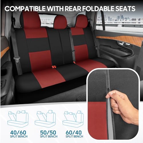 Image of BDK PolyPro Car Seat Covers Full Set in Terracotta on Black, Front and Rear Split Bench Seat Covers for Cars, Easy to Install Car Seats Cover Set and Accessories for Auto Trucks Van SUV - Terracotta