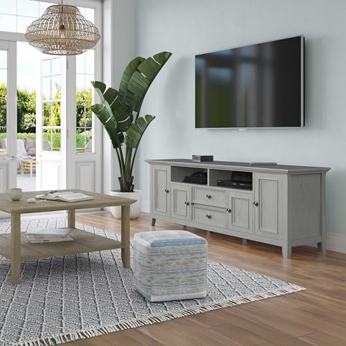 Image of SIMPLIHOME Amherst 72 inch Wide Solid Wood TV Stand in Fog Grey