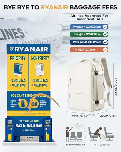 Mochila viaje cabina ryanair 40x20x25 evita recargos equipaje mano impermeable beige 2